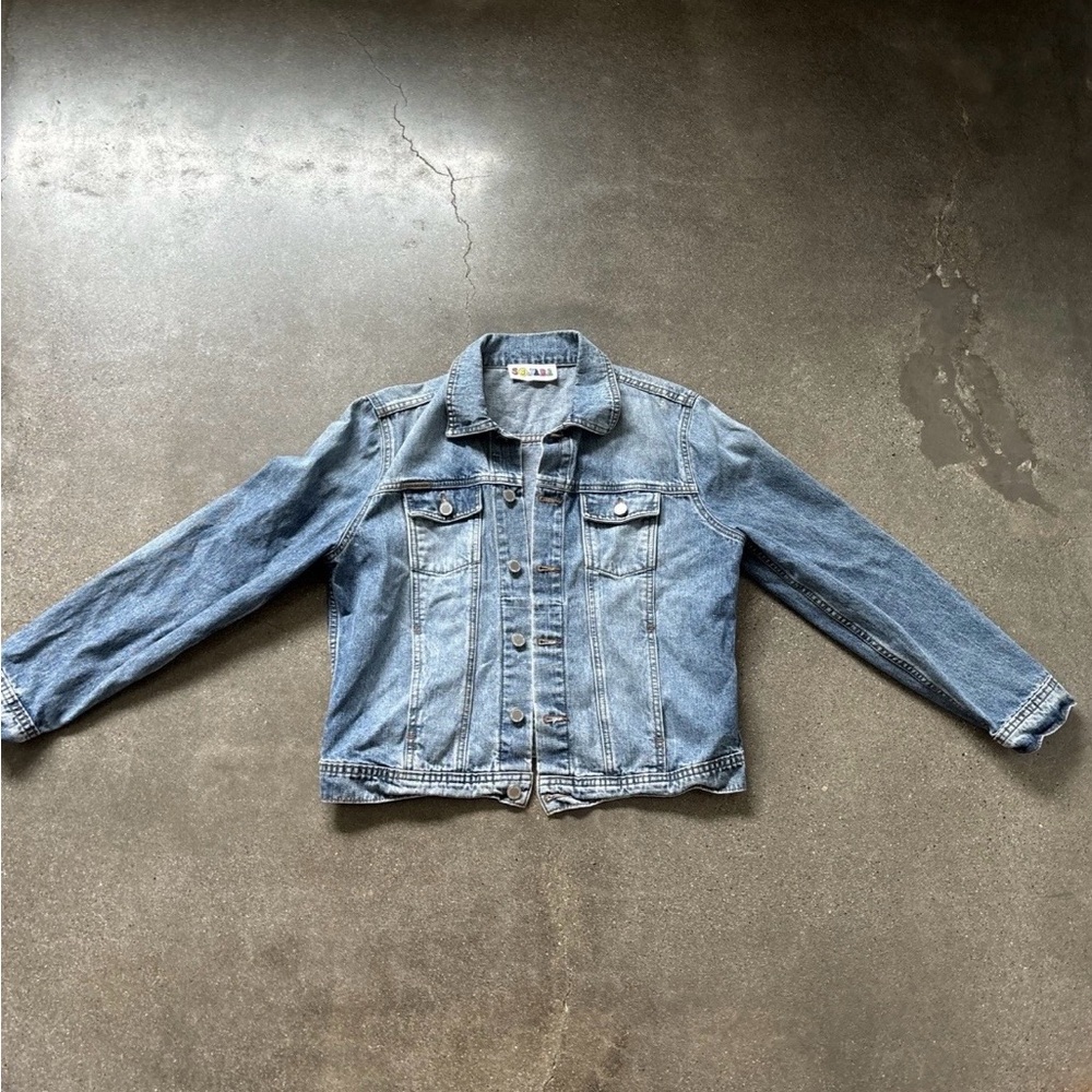 Denim Jacket with Red Lips Rolling Stones Graphic - Picture 9 of 11